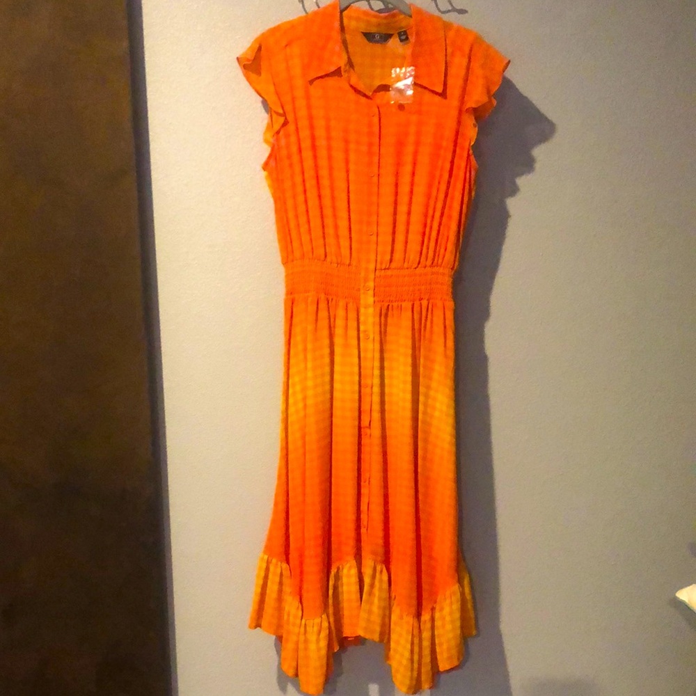 Orange and Yellow Check Ruffled Dress NWOT